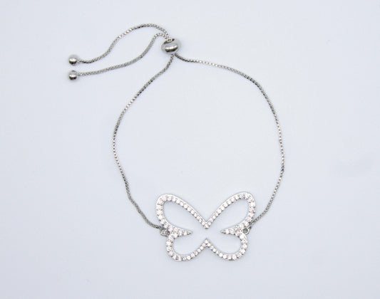 18K Gold Filled Butterfly Adjustable Bracelet With Clear CZ Stones (I378)