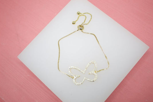 18K Gold Filled Butterfly Adjustable Bracelet With Clear CZ Stones (I378)