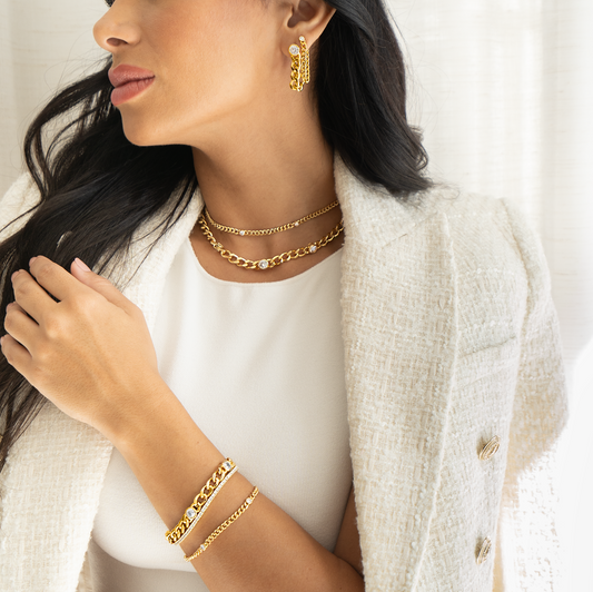 Triple CZ Gemstone Cuban Link Necklace (H279/I130A)