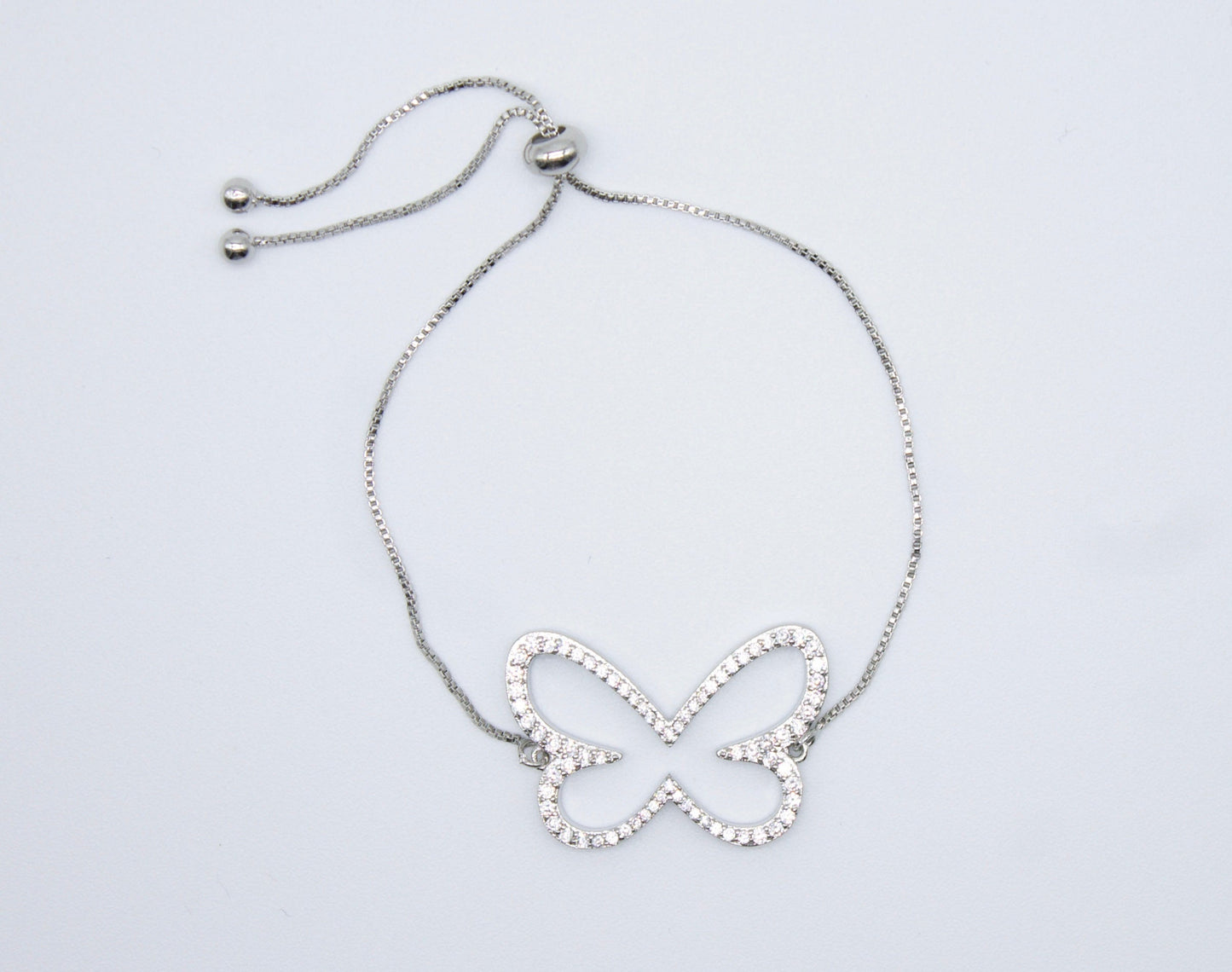 18K Gold Filled Butterfly Adjustable Bracelet With Clear CZ Stones (I378)